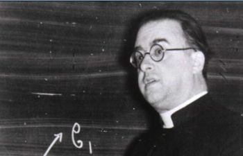 image of a priest and scientist, Fr. Lemaitre teaching on physics